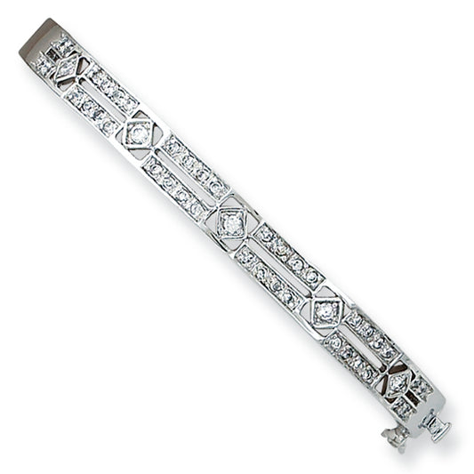 Sterling Silver CZ Hinged Bangle