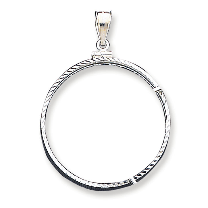 Sterling Silver 38.2 x 2.8mm Diamond Cut Coin Bezel Pendant