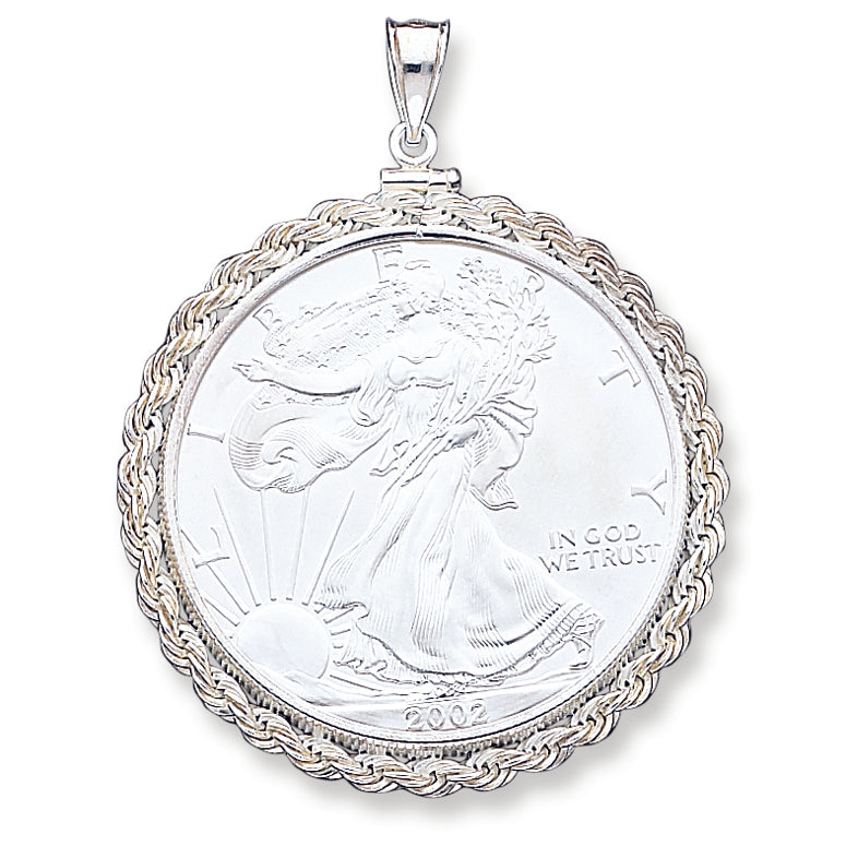 Sterling Silver 40.6 x 3.1mm Rope Coin Bezel Pendant