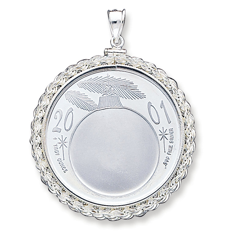Sterling Silver 39.4 x 3.1mm 1 oz. Silver Town Rope Coin Bezel Pendant