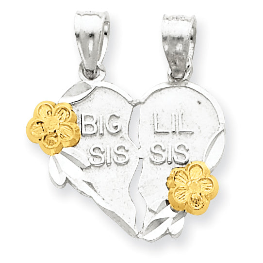 Sterling Silver Big Sis Lil Sis 2-piece break apart Heart Charm