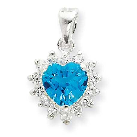 Sterling Silver Blue Topaz & CZ Pendant