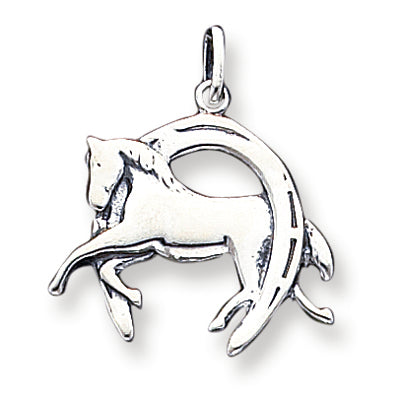 Sterling Silver Antiqued Horse in Horshoe Charm
