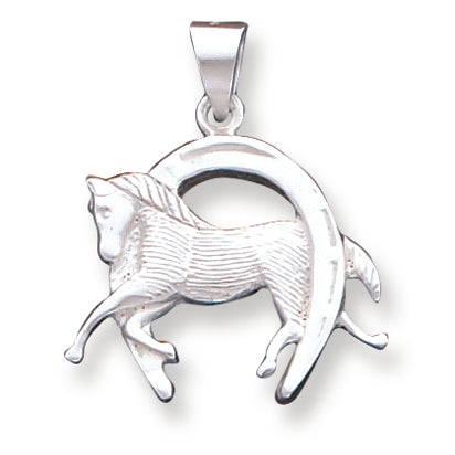 Sterling Silver Horse in Horseshoe Pendant