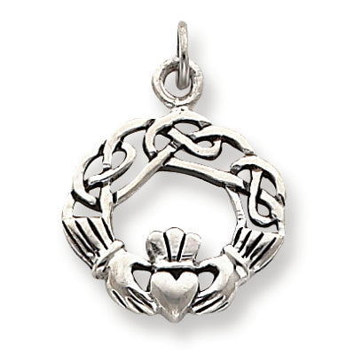 Sterling Silver Antiqued Claddagh Pendant