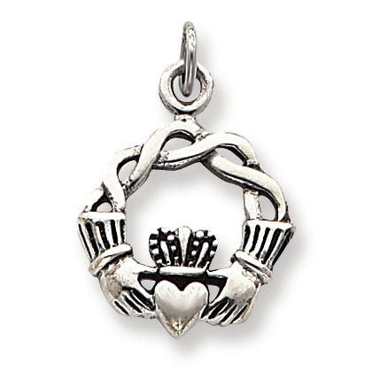 Sterling Silver Antiqued Claddagh Pendant