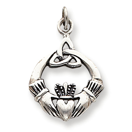 Sterling Silver Antiqued Claddagh Pendant