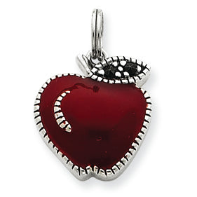 Sterling Silver Enameled Red Apple Charm