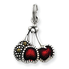 Sterling Silver Enameled Red Cherry Charm