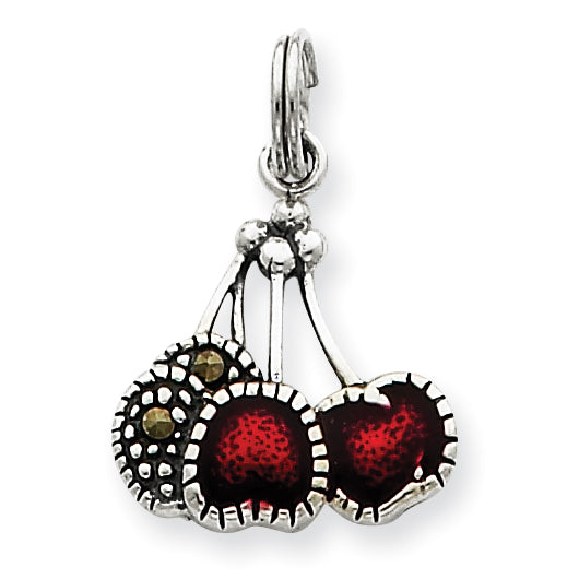 Sterling Silver Enameled Red Cherry Charm