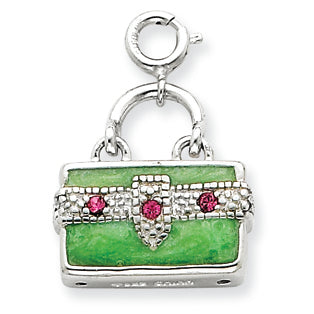 Sterling Silver Green Enameled Purse Charm