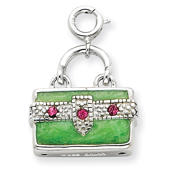 Sterling Silver Green Enameled Purse Charm