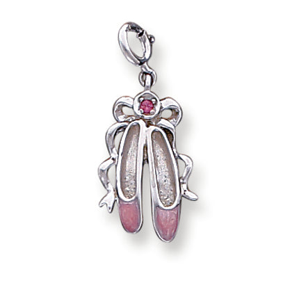 Sterling Silver Pink Enameled Ballet Slippers Charm