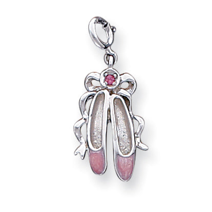 Sterling Silver Pink Enameled Ballet Slippers Charm