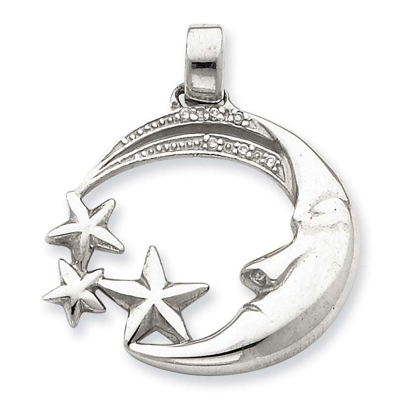 Sterling Silver Moon and Stars with CZ Pendant