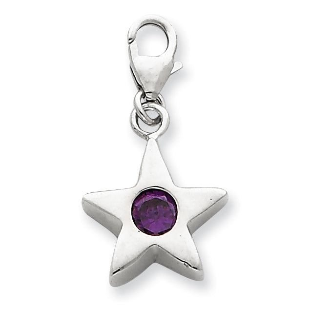 Sterling Silver February CZ Birthstone Star Charm