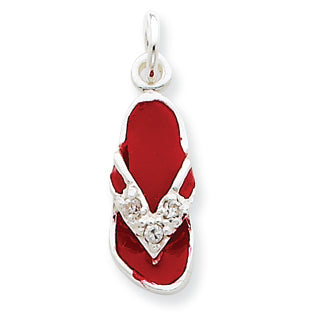Sterling Silver CZ and Red Enameled Flip Flop Charm