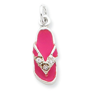 Sterling Silver CZ and Pink Enameled Flip Flop Charm