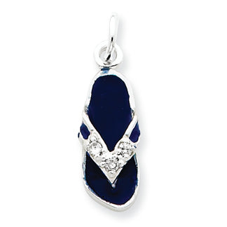 Sterling Silver CZ and Blue Enameled Flip Flop Charm