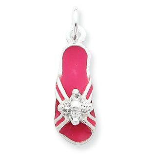 Sterling Silver CZ and Pink Enameled Flip Flop Charm