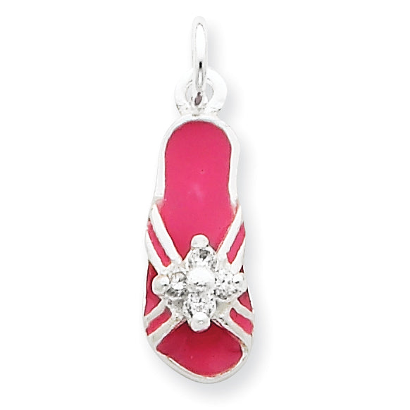 Sterling Silver CZ and Pink Enameled Flip Flop Charm