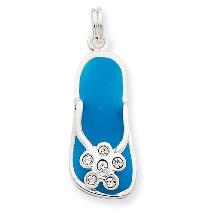 Sterling Silver Enameled and CZ Flip Flop