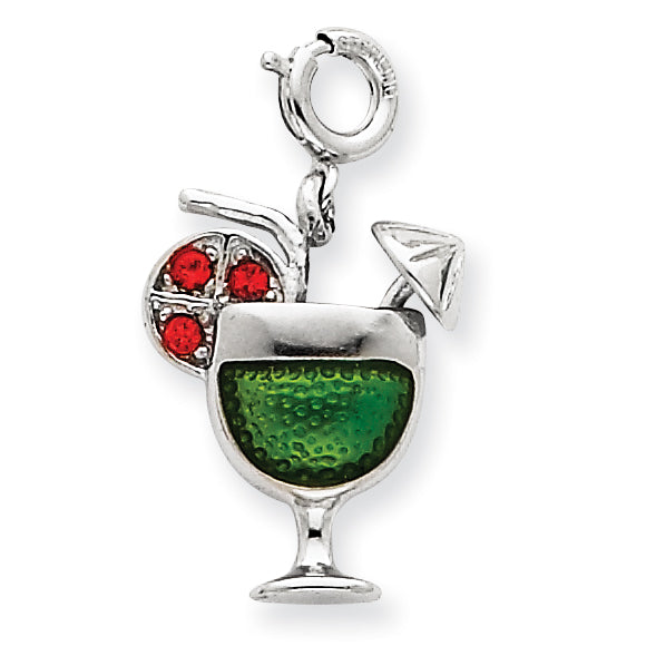 Sterling Silver Enameled Martini Glass Charm