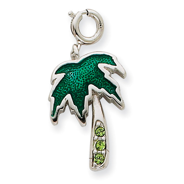 Sterling Silver Green Enameled Palm Charm
