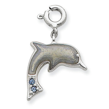 Sterling Silver Enameled with Blue CZs Dolphin