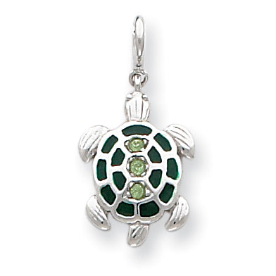 Sterling Silver Green Crystal and Enameled Turtlle