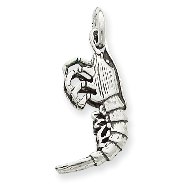 Sterling Silver Antiqued Shrimp Charm