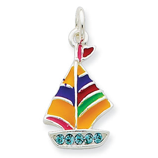 Sterling Silver Enameled and Blue Crystal Sail Boat Pendant