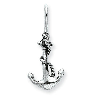 Sterling Silver Antiqued Anchor and Rope Pendant