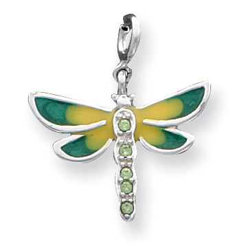 Sterling Silver CZ & Enameled Dragonfly