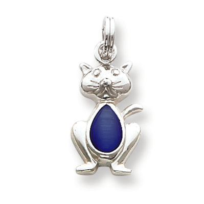 Sterling Silver Dark Blue Cat's Eye Cat Charm
