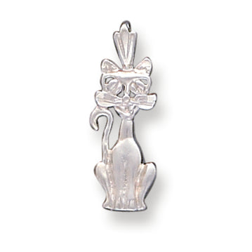 Sterling Silver Diamond Cut Cat Pendant
