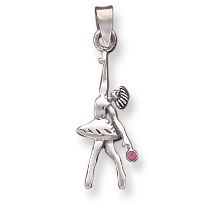 Sterling Silver Ballerina with Pink CZ Charm