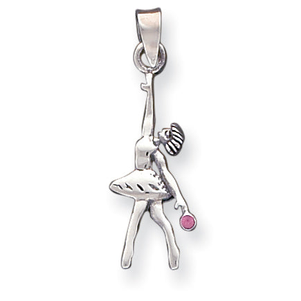Sterling Silver Ballerina with Pink CZ Charm