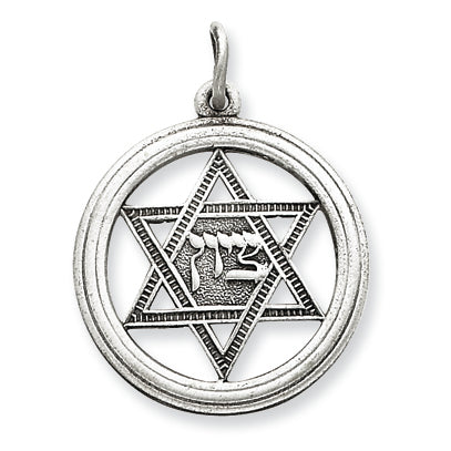 Sterling Silver Antiqued Star of David Disc Charm