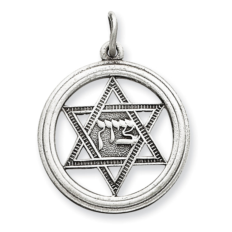 Sterling Silver Antiqued Star of David Disc Charm
