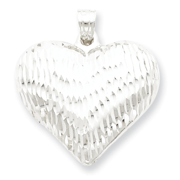 Sterling Silver Diamond-cut Puffed Heart Pendant