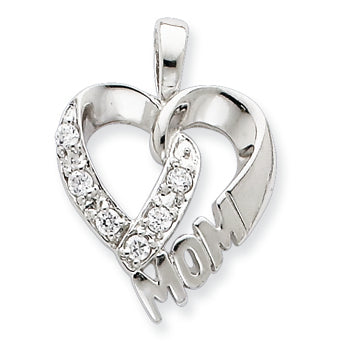 Sterling Silver CZ Heart MOM Pendant