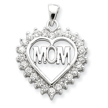 Sterling Silver CZ Heart MOM Pendant