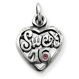 Sterling Silver Antiqued Sweet 16 Heart Charm