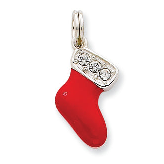 Sterling Silver CZ Enamel Stocking Charm
