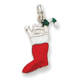 Sterling Silver Enamel Stocking Charm
