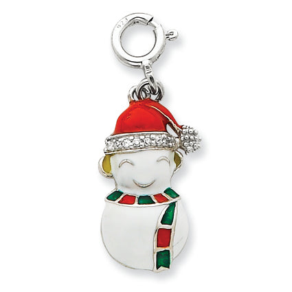 Sterling Silver CZ & Enameled Snowman Charm