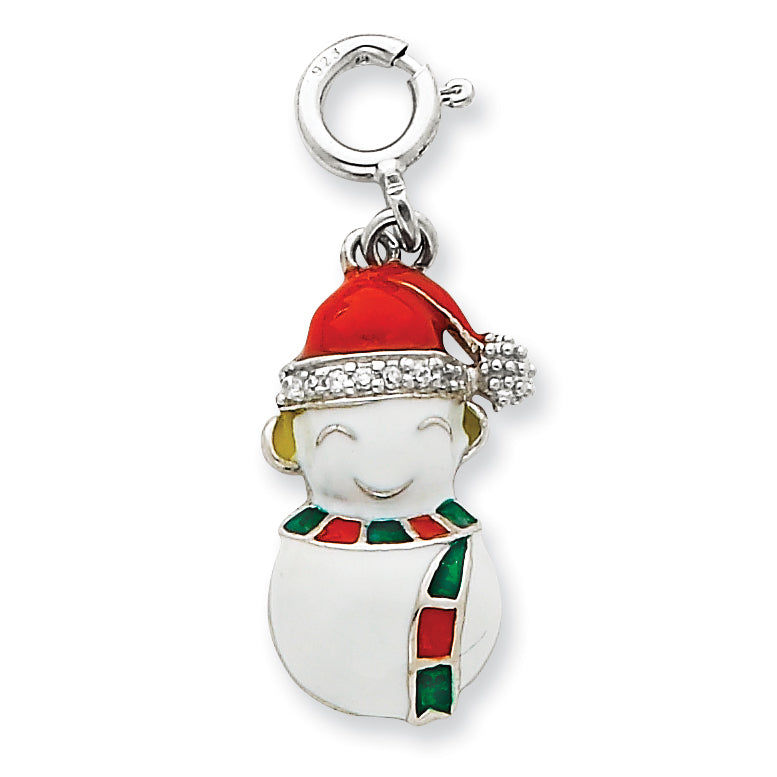 Sterling Silver CZ & Enameled Snowman Charm