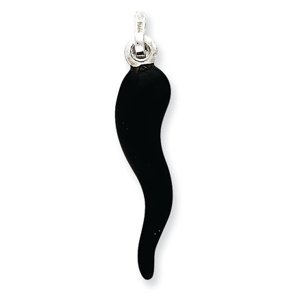 Sterling Silver Black Enamel Italian Horn Pendant