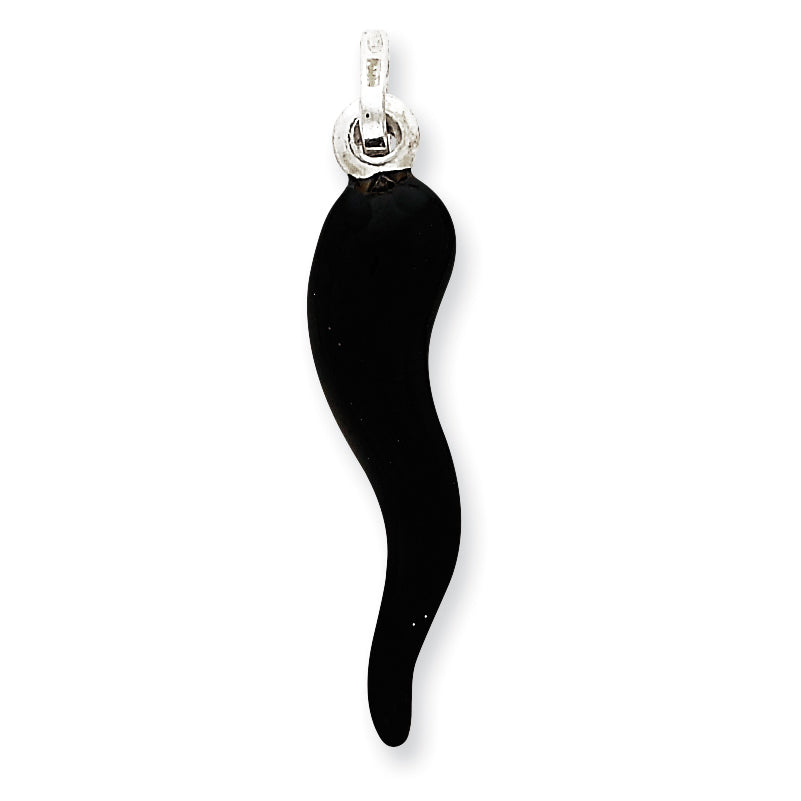 Sterling Silver Black Enamel Italian Horn Pendant